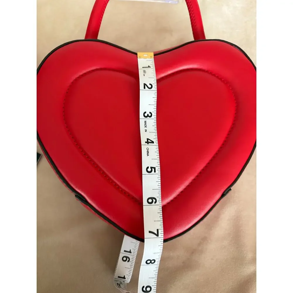 Nanette Lepore Cupid Heart Shaped Red Crossbody Bag Top Handle Purse Gold Chain